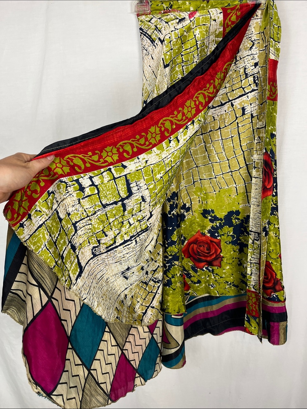 Bundle of 2 Boho Magic Wrap Skirts: Abstract Floral and Green Floral Sequin - Picture 7 of 9